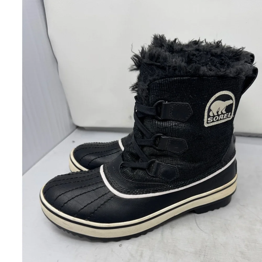 🔥Sorel Tivoli‎ 🖤🩷🖤Waterproof 200g Insulated Winter Boots Black Suede& Fur 7